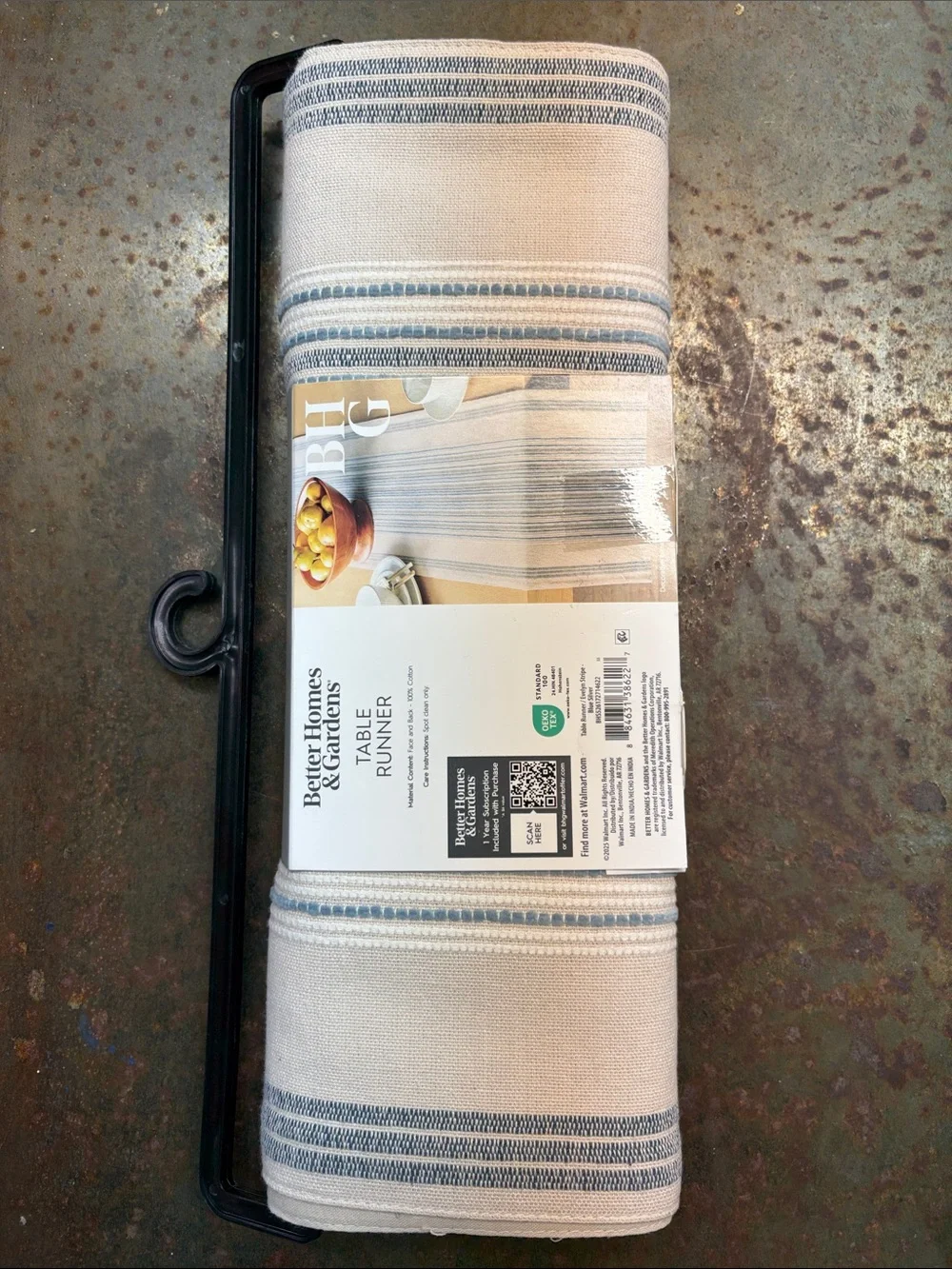 Better Homes & Gardens “Blue Silver” Cotton Table Runner - Evelyn Stripe. 14x90